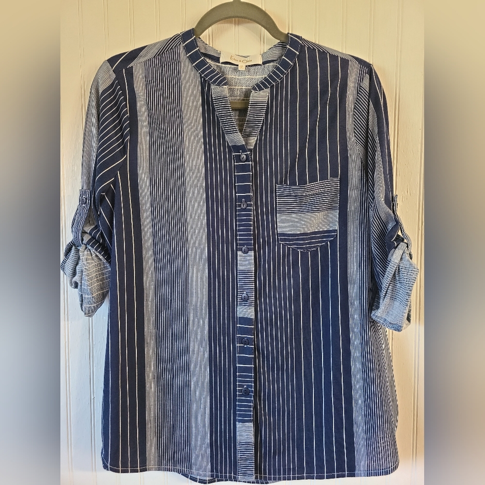 Eden & Olivia Medium Blouse Navy Striped